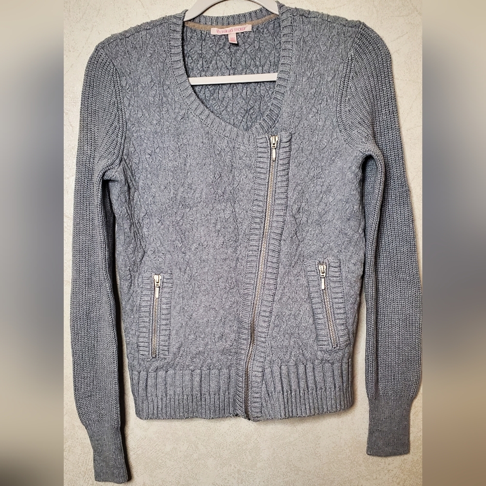 Victoria's Secret Gray Women's Knit  Sweater with Asymmetrical Zipper up